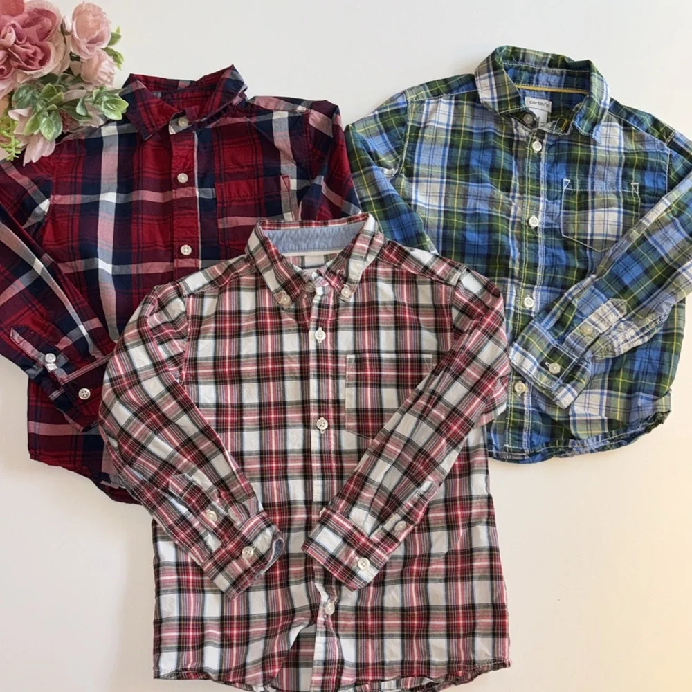 Carters Boys Long Sleeve Oxford Plaid Shirt 4T Plaid Carters shirts Long sleeve